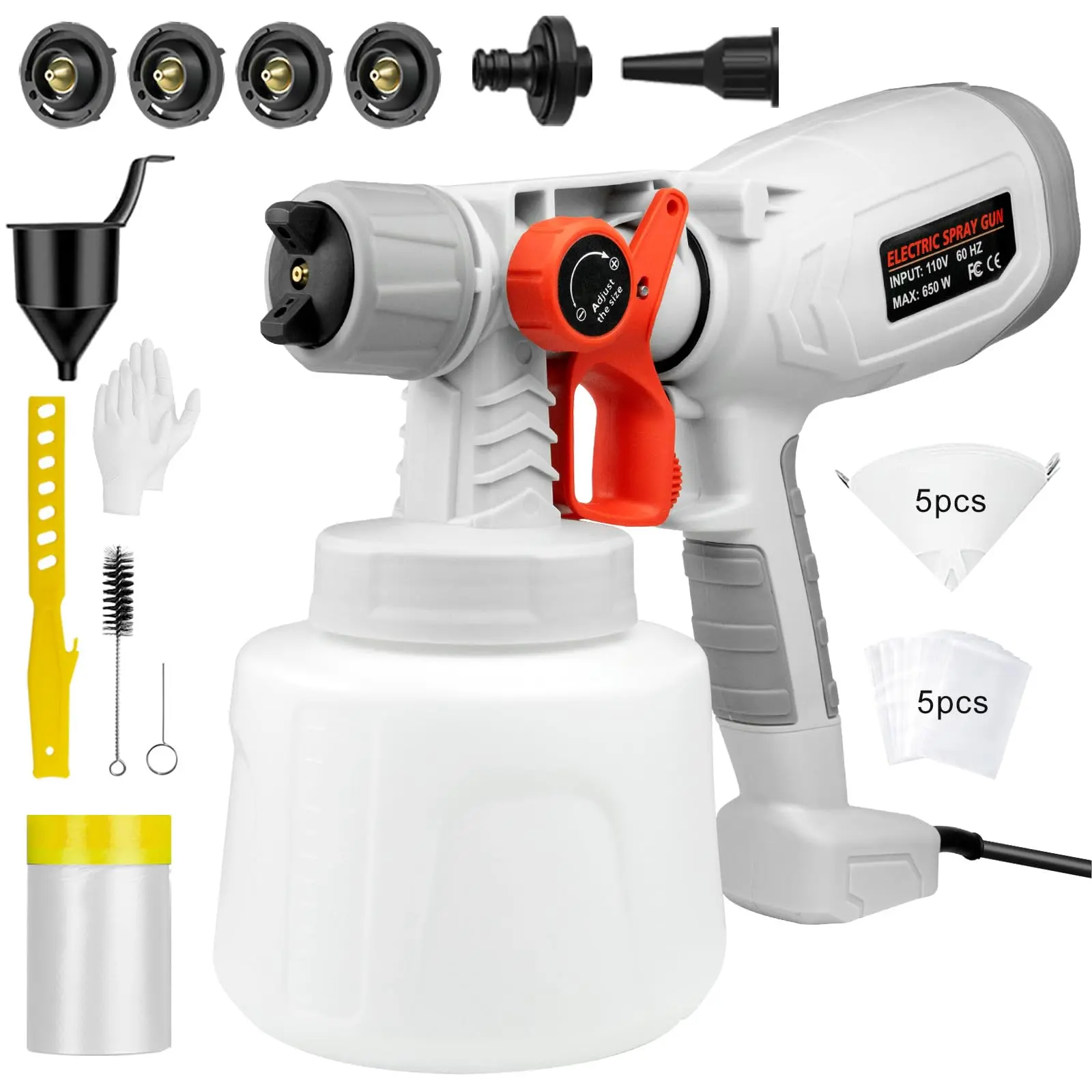 HVLP Electric Paint Sprayer, 1400ML Capacity, 90% No Thinning, 4 Nozzles, 3 Adjustable Patterns, Complete Tool Set, Ultra-Light Budget Option for House Painting, DIY Projects