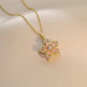 Rotating embroidery ball zircon flower pendant collarbone necklace, elegant minimalist neck chain, adjustable copper necklace, suitable as a gift,dad to daughter necklace gift,couples freak gifts,Gold Plated  Pendant Necklace,necklace stack