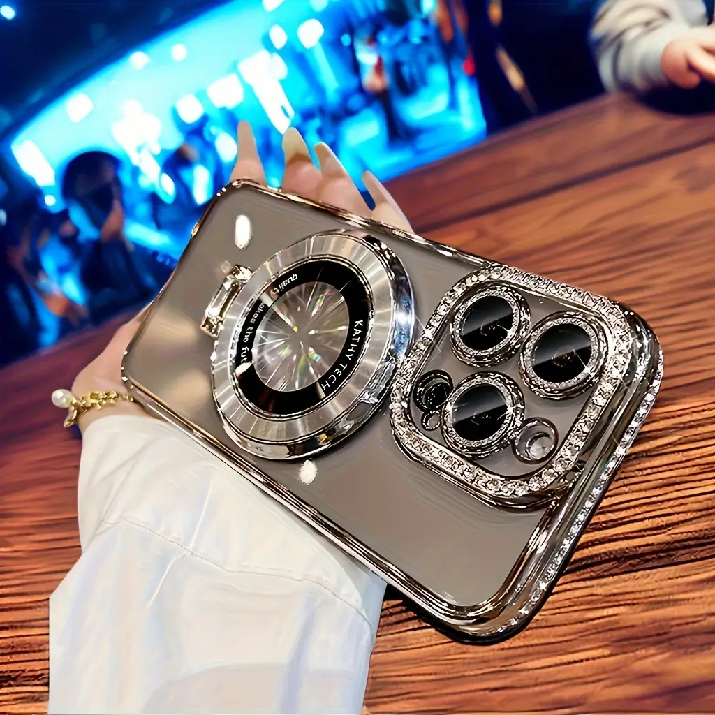 Luxury Shimmer Rhinestone TPU Phone Cover - Magnetic, Compatible with Iphone 16, 15, 14, 13, 12, 11 Pro Max, Crystal Clear & Shock Resistant - Ideal Fit for Models picture  phone  case