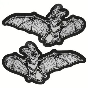 1 Pair Bat Gothic Embroidered Iron-On Patches #Summervibes, Black and White Large-Size Applique for Clothes and Backpacks, Punky Fashion Accessory
