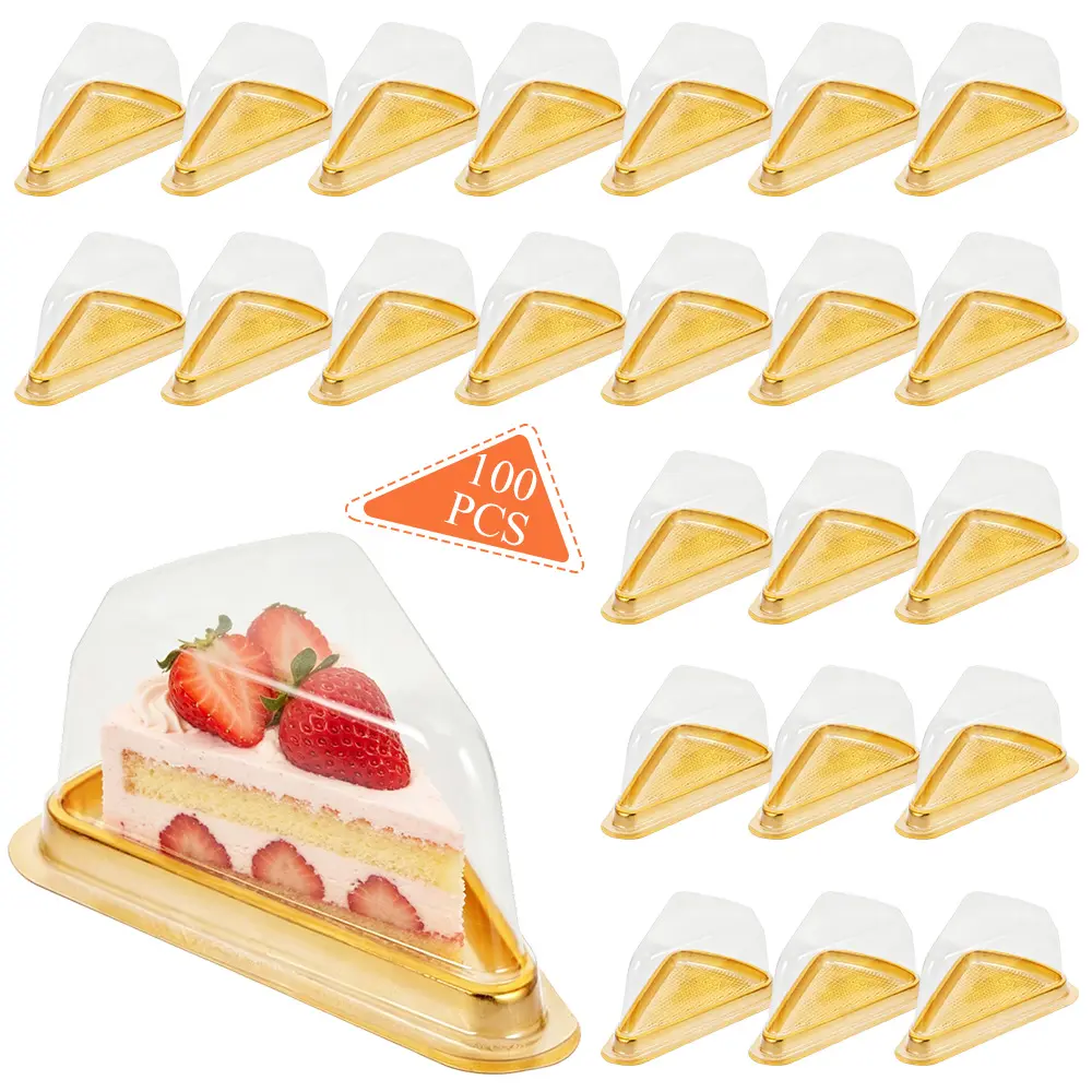 100 Packs Cake Slice Containers, Clear Plastic Cake Containers Disposable Cheesecake Containers Individual Cake Pie Slice Boxes with Lids for Small Pies Snack Dessert