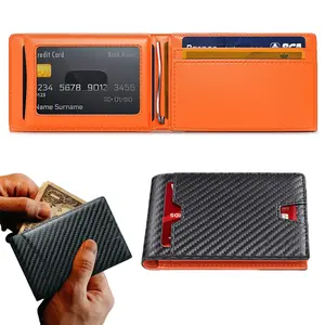 Wallet for Men Airtag, Leather Mens Wallet with Airtag Holder, Carbon Fiber Mens Slim Front Pocket Airtag Wallet, Gift Box and Screen Protector Included, AirTag Not Included, Slim,Minimalist wallet men