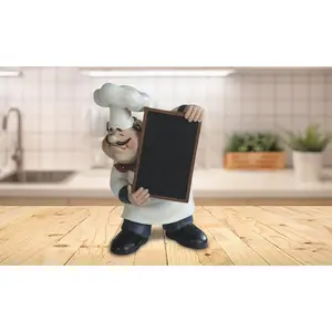 11"H Chef Holding Chalkboard Menu Blackboard Statue Kitchen Decoration Figurine