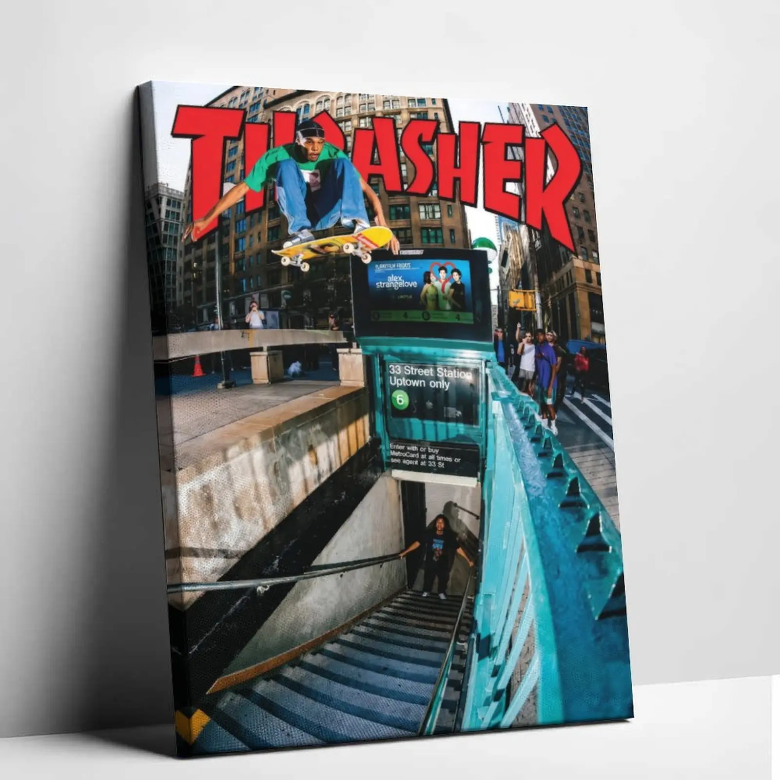 Thrasher NYC Subway Skateboard Canvas Single Print - Vibrant Urban Street Skater Wall Art, Cultural NYC Skate Shop & Bedroom Room Decorations