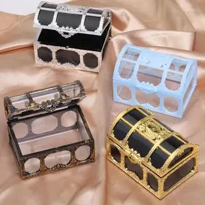 1pcs Mini Gold/Silver Transparent Jewelry Storage Box Plastics Box Wedding Gifts Packaging Box Jewelry Keepsake Treasure Chest