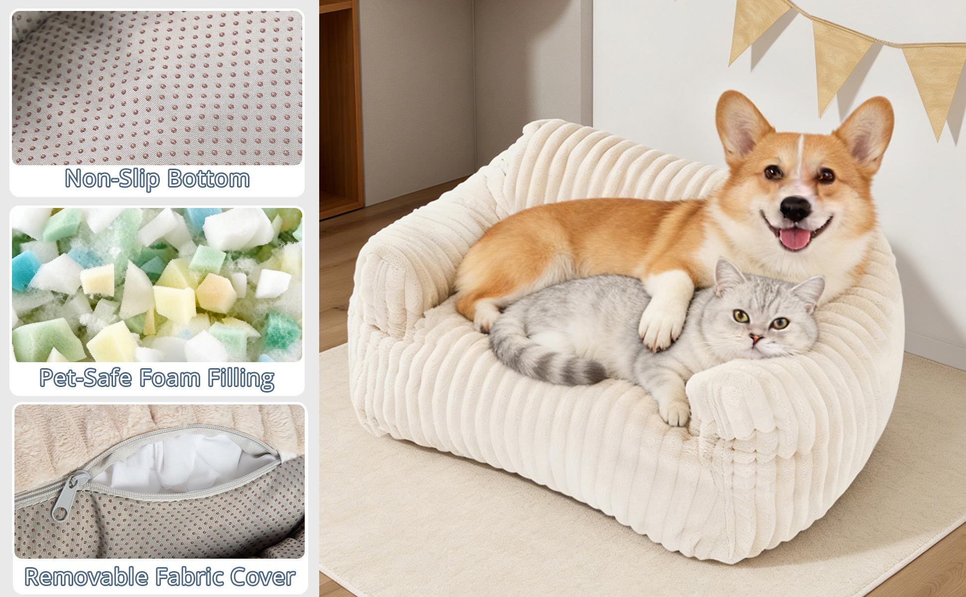 LIKIMIO Pet Couch Bed 24 & 30 Inch - Corduroy Fluffy Sofa for Cats & Small/Medium Dogs, Removable Washable Cover, Supportive Indoor Pet Furniture LIKIMIO Pet Couch Bed 24 & 30 Inch - Corduroy Fluffy Sofa for Cats & Small/Medium Dogs, Removable Washable Cover, Supportive Indoor Pet Furniture