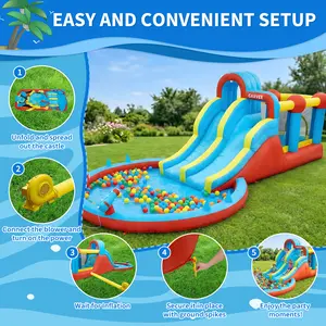 6-in-1 Inflatable Water Slide Park with Dual Racing Slides & Splash Pool, Outdoor Backyard Play Toy for Kids 3-12, Great Children's Day Gift - SummerVibes