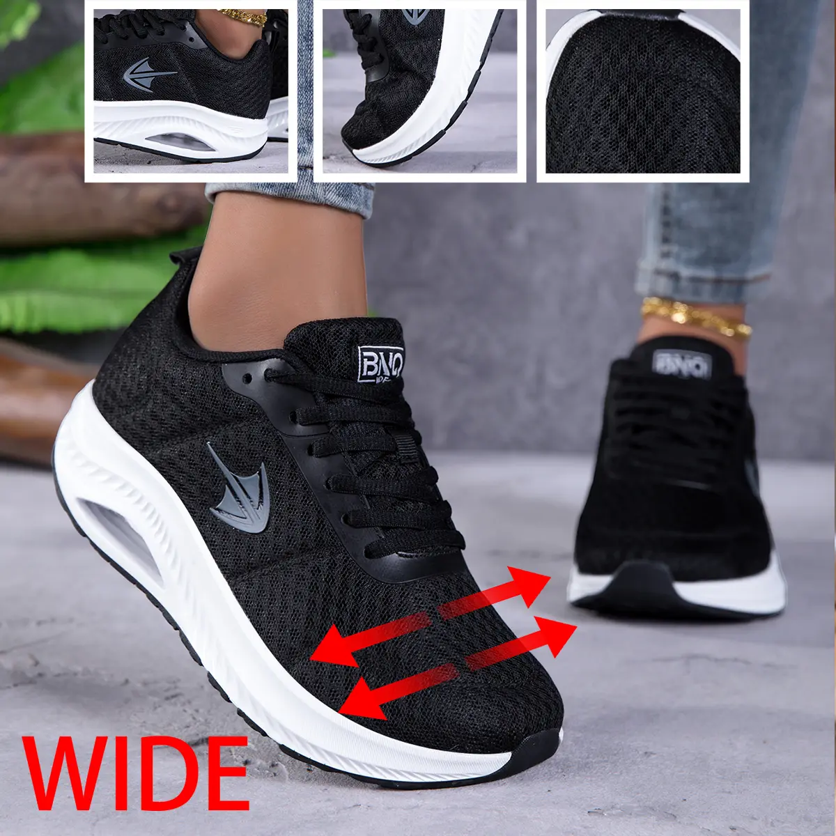Women's Extra Wide Toe Box Orthopedic Rubber Walking Shoes - Lace-Up, Mesh, Air Cushion, Anti-Slip, Cushioned, Breathable Lightweight Footwear for Daily Standing Work, Cloud-Like Joint Protection, All Seasons, True-To-Size