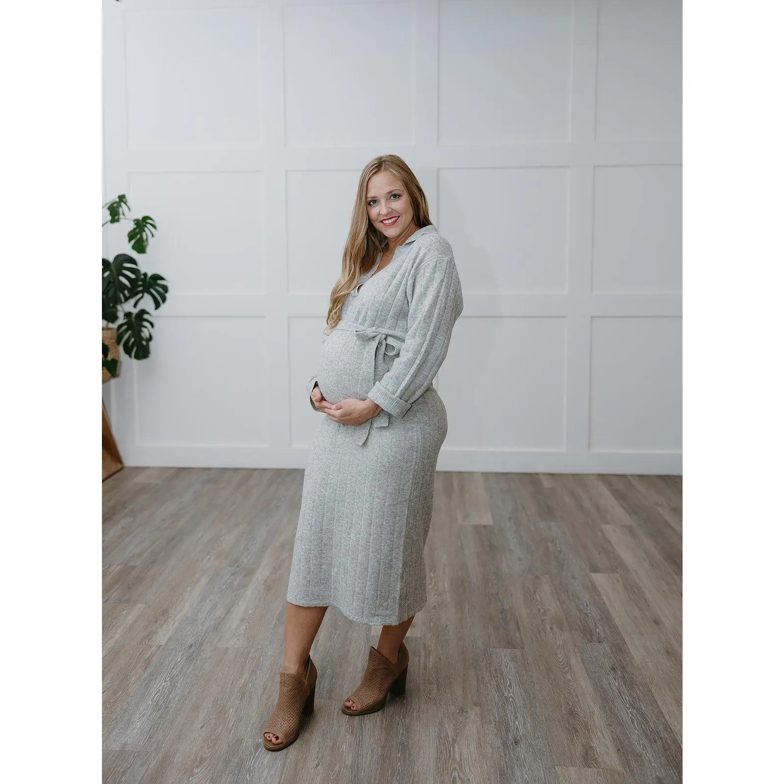 The Cozy Chic Maternity Sweater Dress | Gray Ribbed Knit Midi