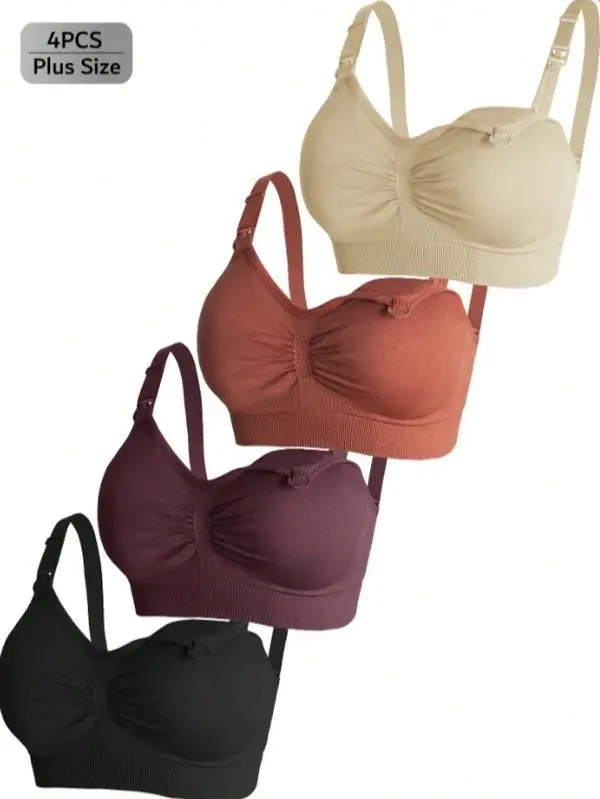 Women's Plus Size Nursing Bras 4-Pack, Seamless Wireless Maternity Bras with Removable Pads for Breastfeeding & Everyday Comfort, Nursing Underwear, Lactation Bra, Maternity Bra Set