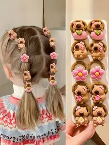 10Pcs Capybara Hair Ties Set, Kawaii Animal Scrunchies with Cute Patches, Cozy Cool & Coconut Dog Trend Hair Accessories for Girls, Christmas Stocking Stuffer, TikTok Viral Gift, Non-Damaging Elastic, Elastic Hair Accessory