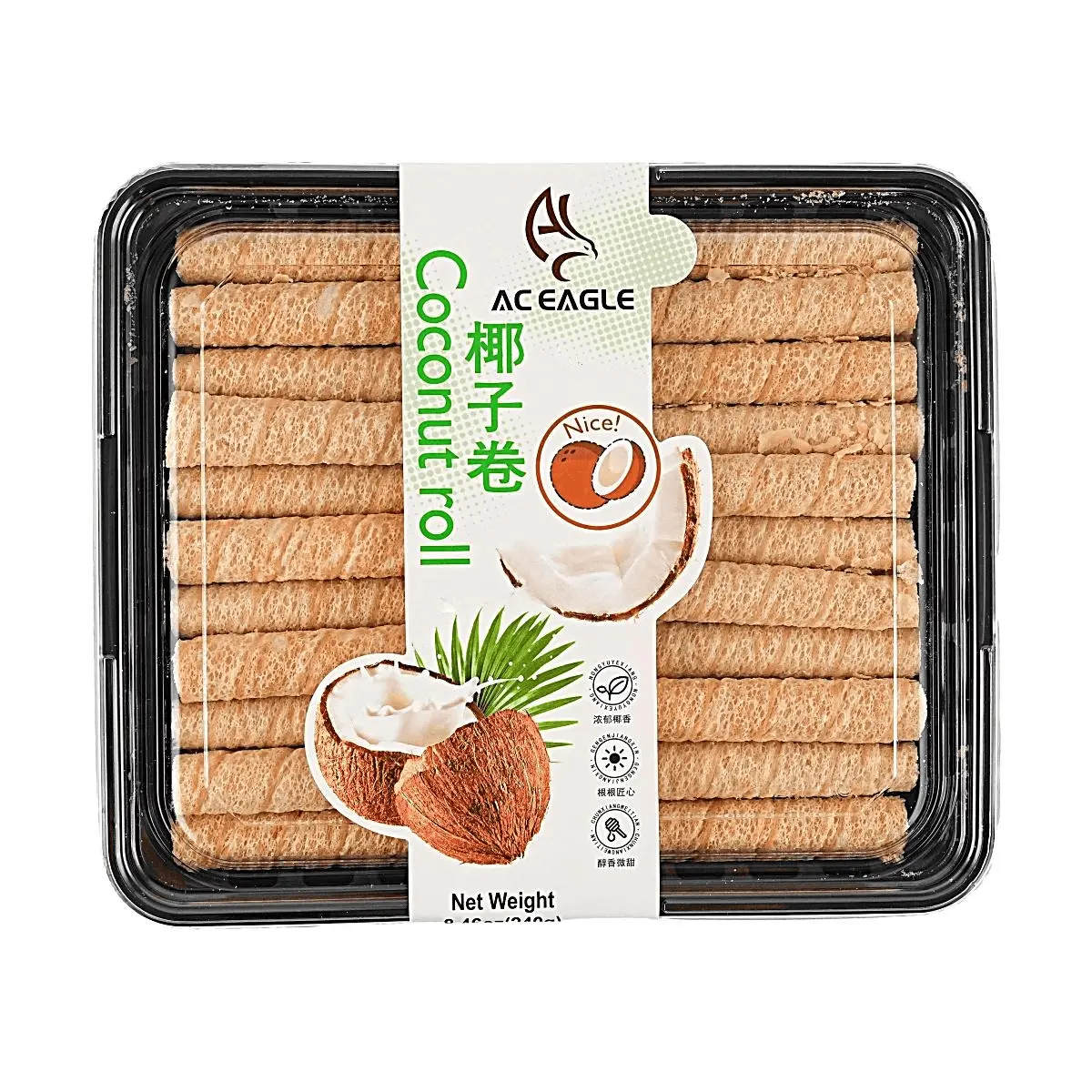 AC Eagle Coconut Rolls 240g - Crispy Thin Wafers with Rich Coconut Flavor, Perfect Snack