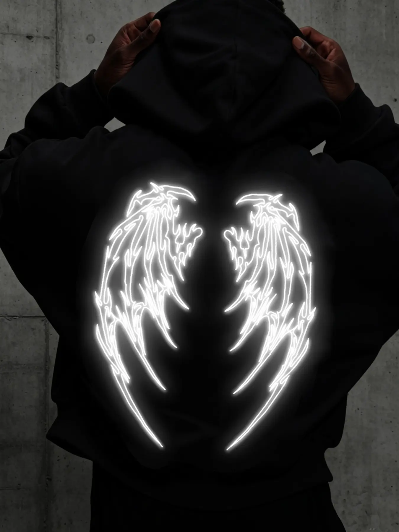 Men's Sweatshirt Hoodie: Casual Loose Zipper, Featuring a Long Sleeve, cropped, zip-front cardigan silhouette with a striking reflective wing graphic—perfect for parties, music festivals, and nightclubs. A must-have style for the fashion-forward.