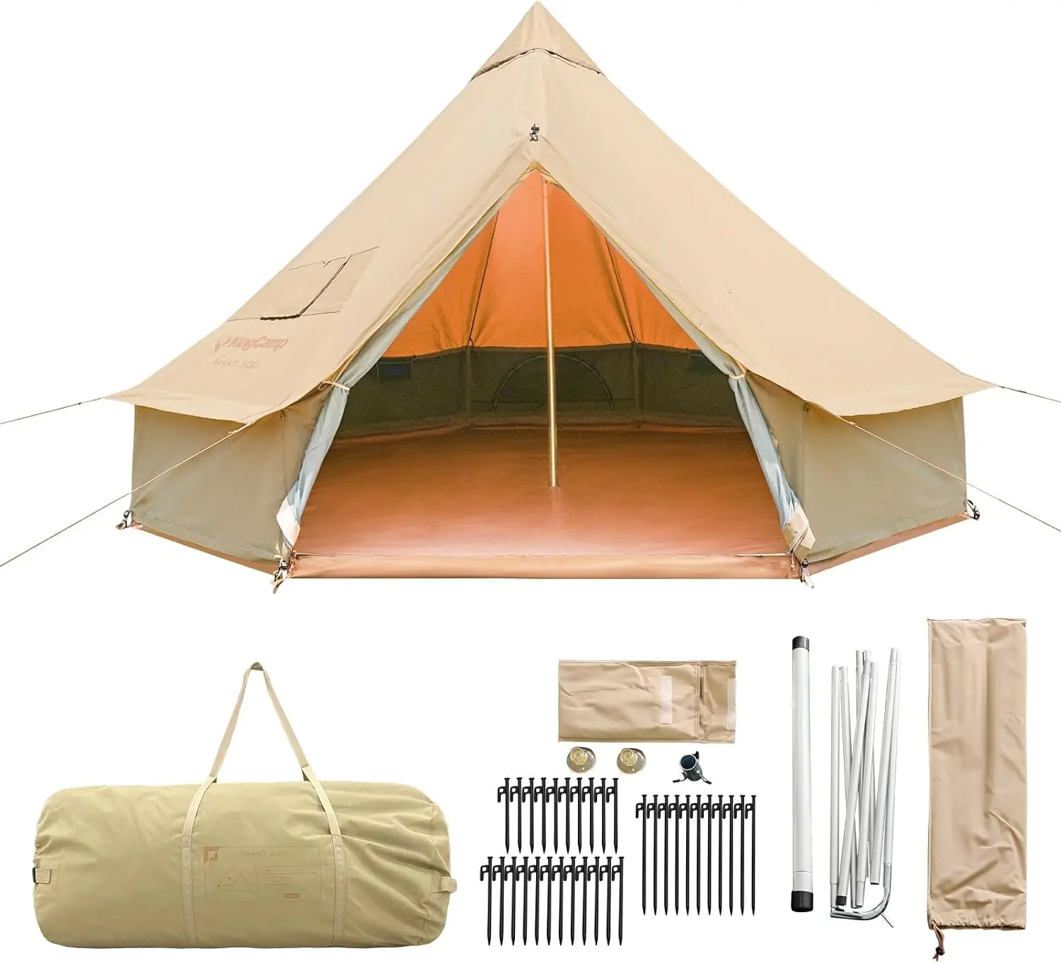 KingCamp Canvas Bell Yurt Tents for 4 Seasons, 13.2ft/16.4ft Large Waterproof & Windproof Luxury Glamping Tent w/Stove Jack, Spacious for Family Camping Hunting Parties