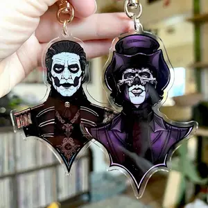 Ghost Papa IV & V Acrylic Keychain | Double-Sided Satanic Popes Charm | Bat Clasp Bag Charm