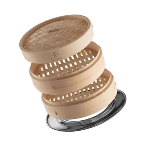 LUKARA Bamboo Steamer Basket – Dumpling Steamer Bamboo with Accessories – Bamboo Steamer 10 Inch with Silicone Steamer Liners, Cookbook, Chopsticks, Sauce Ramekins – Eco-Friendly Gift Set