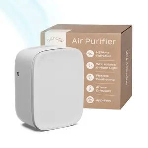 Canopy Bedside Air Purifier | Up To 99.97%* HEPA-13 Filtration | Trap Pollutants, Allergens, Odors | Night Light, White Noise & Aroma Diffuser | Auto Air Quality Sensor | Quiet Fan Speed for Sleep | Complete Set with Filter & Adapter Included