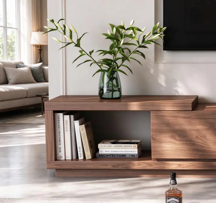 Modern Living Room Console Table with Bookshelf and Vase Holder for Home Decor