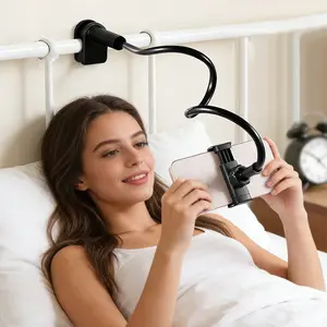 Mobile Phone Holder with 360° Rotation, Hands-Free Secure Grip, Soft Arm Clamp Stand, Ideal for Bedside Use, Durable Design, Adjustable Phone Holder, Rotating Phone Clamp, Cell Phone Mount
