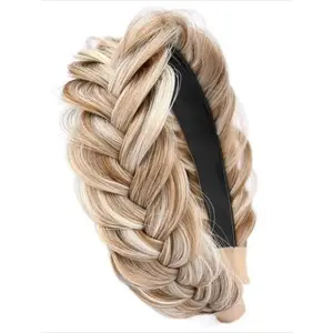 Sandy Gold Wide Messy Braided Headband with High Elasticity, Unique Weave Design Fashion Hair Accessory for Women & Girls, Comfortable All-Day Wear for Daily Outings, Travel, Parties & Work