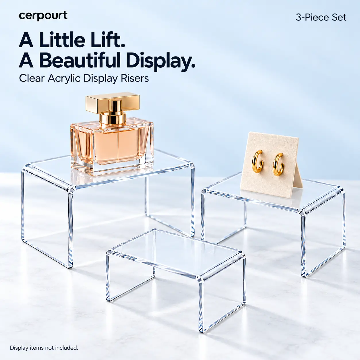 CERPOURT 6-Pack Acrylic Display Risers Organiser - 3 Sizes, 3mm Thick Stands for Collectibles, Retail Display Racks
