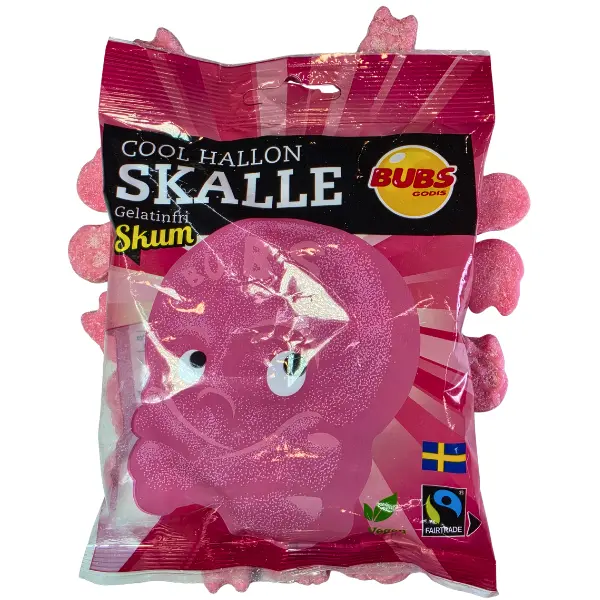 Bubs Cool Raspberry Skulls Vegan & Halal Soft Foam Candies, 90g Imported Swedish Raspberry Cool Hit Sweets, Potato Protein Melt-In-Mouth All Ages Gummy Skull Fruity Treats, Gelatin-Dairy-Artificial Color-Free, Swedish Candy