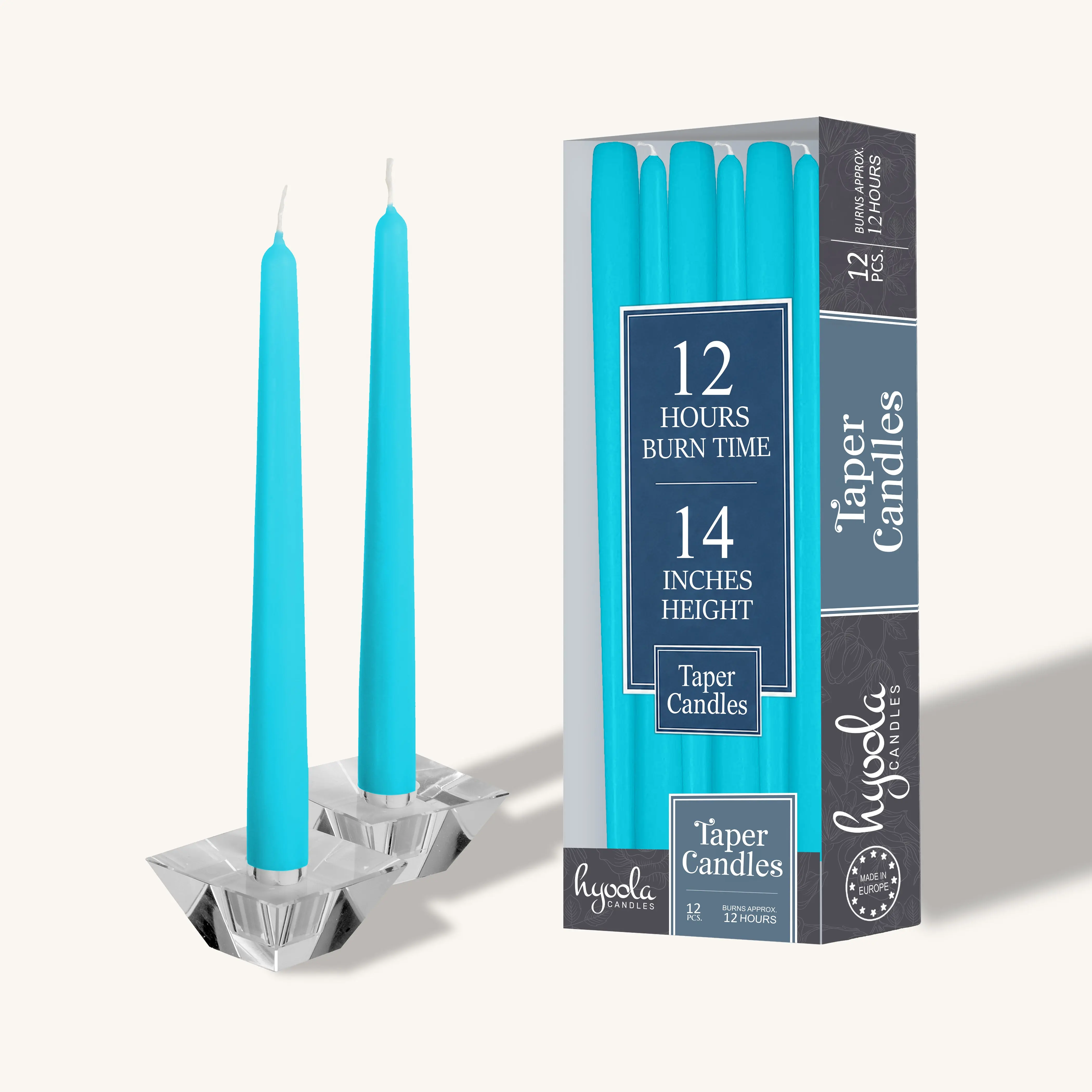 Turquoise Taper Candles – 14-Inch, 12-Pack, Unscented & Dripless