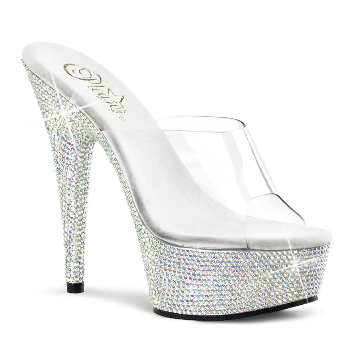 Women's Elegant Platform Slides with a 6-Inch Heel and 1.75-Inch Rhinestone Bejeweled Bottom, Party Footwear (601DM)