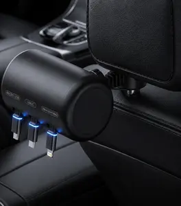 Multi Retractable 3-in-1 Car Charging Station – Fast Headrest Charger Box for iPhone, Android & USB-C Perfect for Uber & Lyft Passengers