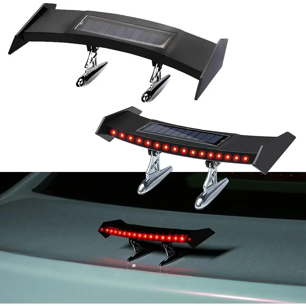 Mini Carbon Fiber Automotive Rear Spoiler - Punch-Free Car Accessory with Solar-Charging Luminous Tail Light for Car Tail Decoration