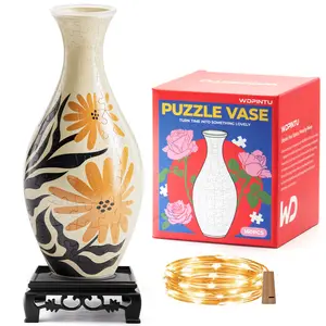 3D Puzzle Vase 160 Pieces, DIY Handcraft With Base & Cup, LED Light, – Unique Adult Crafts for Flower Arranging Art, Perfect Gift for Women, Mother’s Day & House Warming