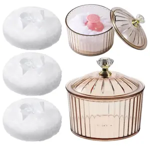 Mother's Day Gift 6 PCS/Set Dusting Powder Puff for Women with Container, 3.2" Reusable & Washable Soft Velve Body Powder Puff with Acrylic Case, Glitter Puffs for Face Body Wet and Dry Makeup