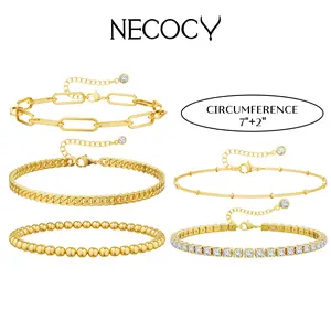 TEWIKY Bracelets for Women Waterproof,Jewelry Sets for Women Trendy Thin Dainty Stackable Cuban Link Paperclip Chain Bracelet Pack Fashion Accessories For Christmas Gift