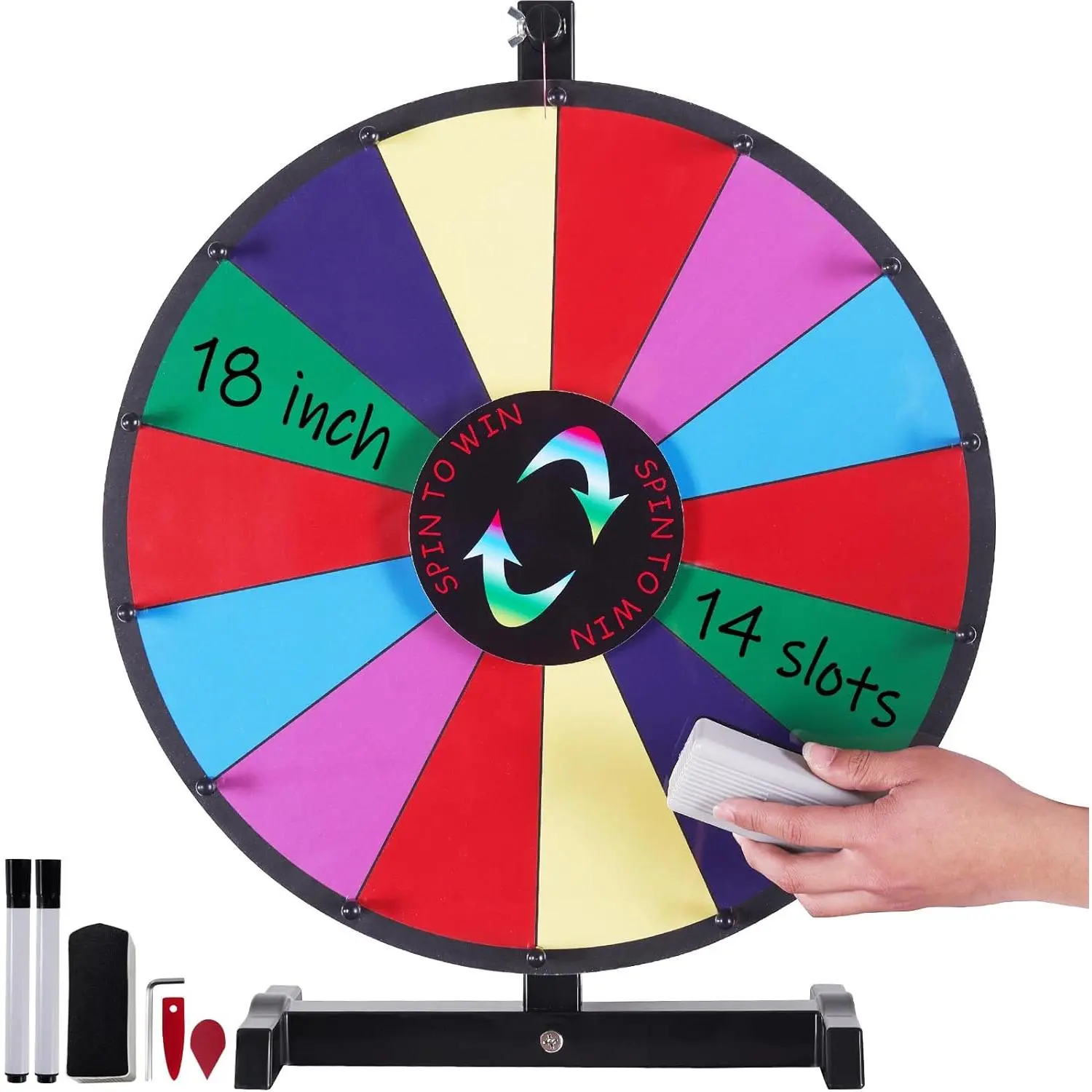 VEVOR 18-in Tabletop Spinning Prize Wheel, 14-Slot Heavy Duty Roulette Wheel with Dry Erase Board & 2 Markers, for Carnival Games, Businesses (Parties, Pubs, Trade Shows)