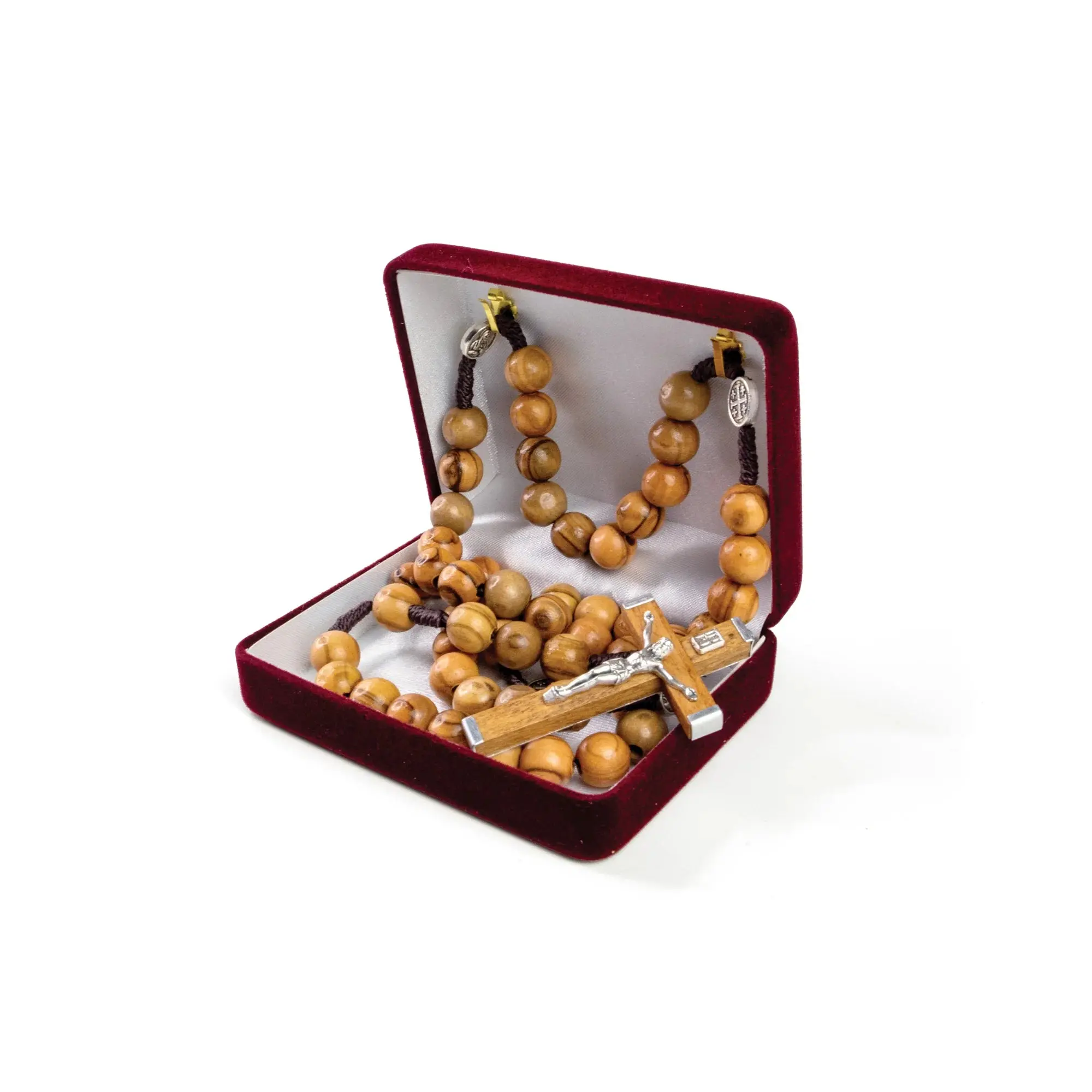 Olive Wood Rope Rosary with Metal Backed Crucifix and Large Beads