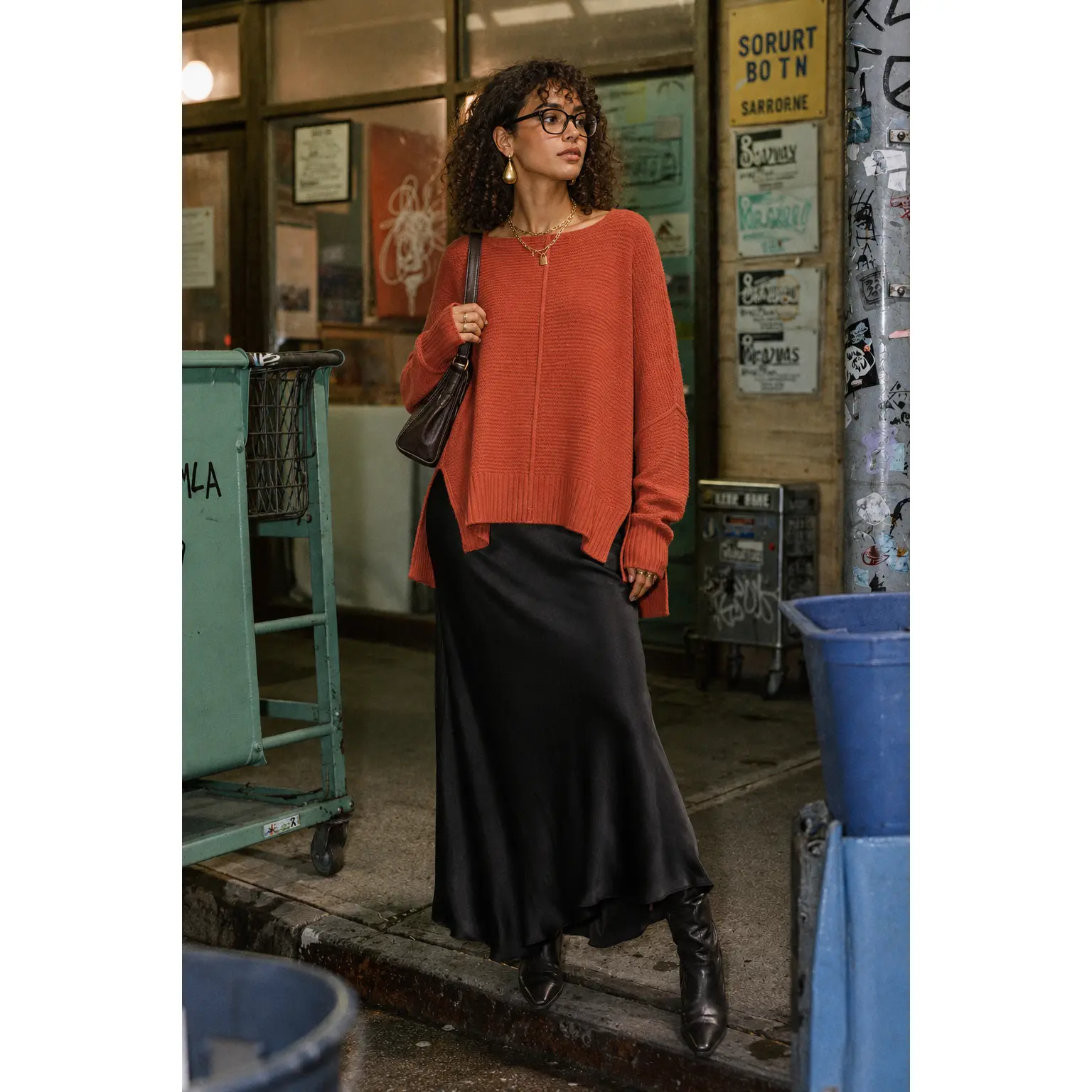 Rust Horizon High-Low Dolman Sweater