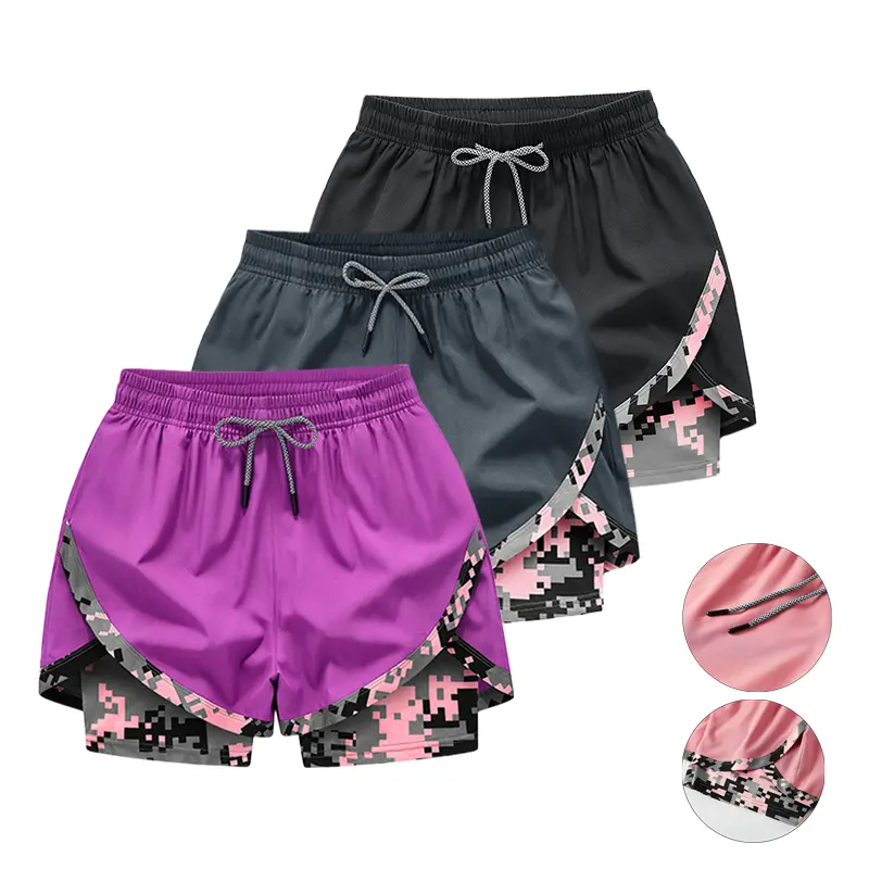 Women’s casual athletic shorts with built-in lining, featuring a drawstring design and an elastic waistband; suitable for outdoor sports, fitness, running, and everyday wear. Women’s shorts, athletic shorts, women’s outdoor casual apparel.