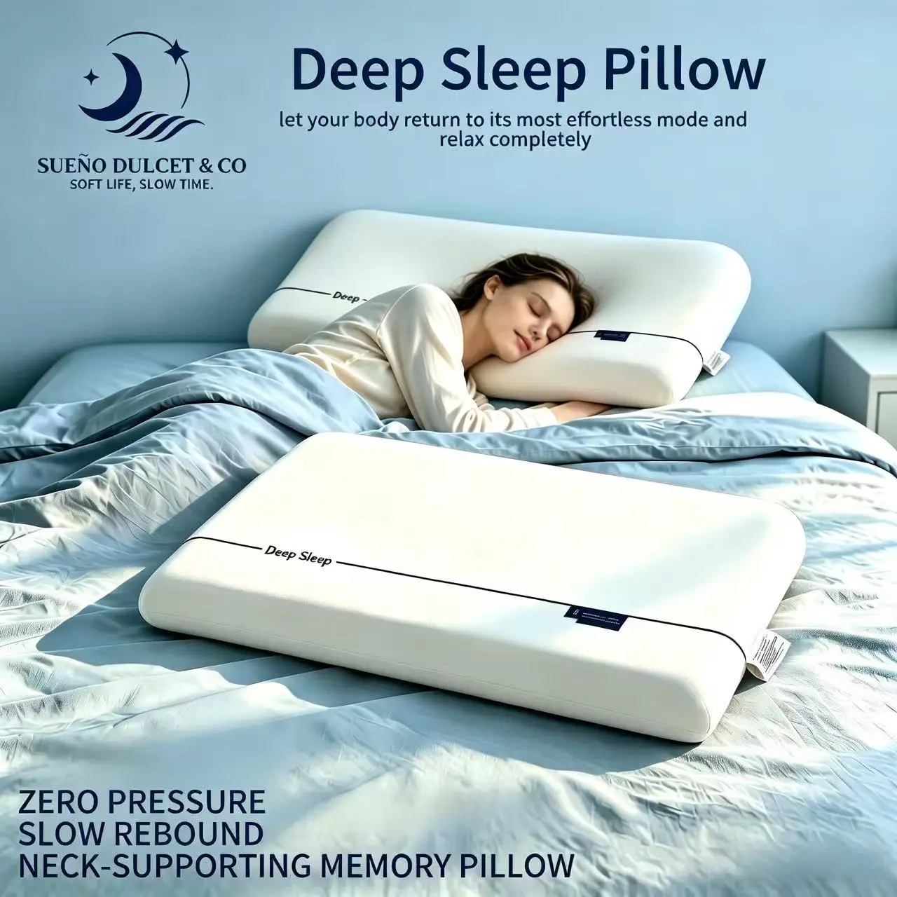 Composite Slow-Rebound Polyurethane Memory Foam Pillow - Contour Neck Support Bed Cushion for Side, Back Sleepers, Ergonomic Deep Sleep Pillow