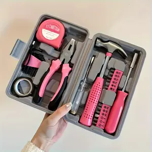 24pcs Pink Kit Tool Set- Home Hardware Kit, Pliers, Tape Measure, Hammer, Etc. - Home Repair Kit Combo Set White Portable Small Kit