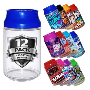 12 Pack Soda Can Style Plastic Storage Containers with Lids – Assorted Designs