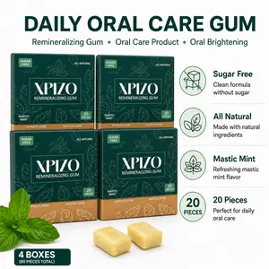 Remineralizing Sugar-Free Mastic Mint Chewing Gum 4-Pack - Teeth Whitening, Fresh Breath, Daily Oral Care - 20 Pieces per Box, 80 Pieces Total
