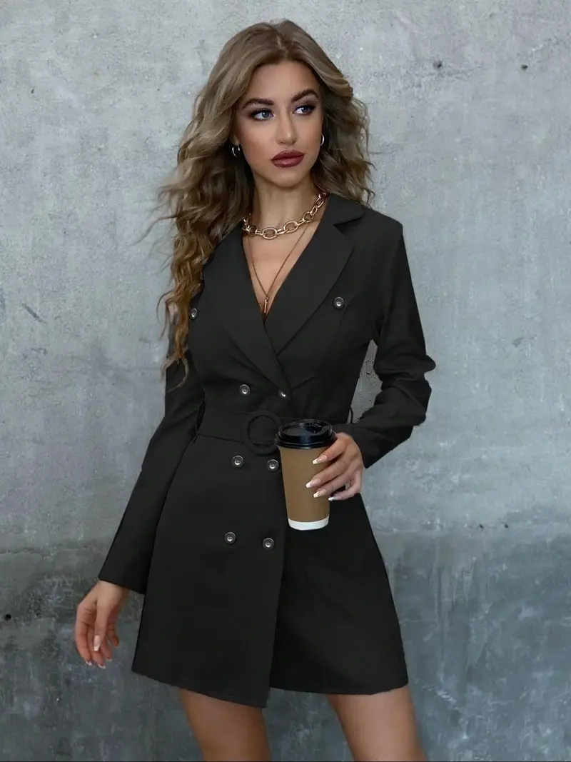 sachin and babi light blue dress Black Coast Long Pleated Sleeve Blazer Wrap Dress