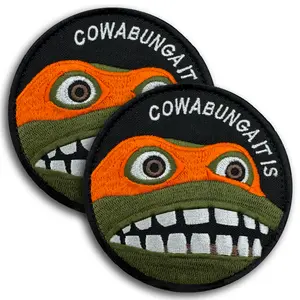 Bluyellow 2Pcs Cowabunga It is Patch, Embroidered Hook and Loop Funny Morale Anime Patch for Tactical Backpack, Dog Vest Harness, Tactical Vest, Helmet, Airsoft, Military Gear, Sew on Opt, 3.15 Inches