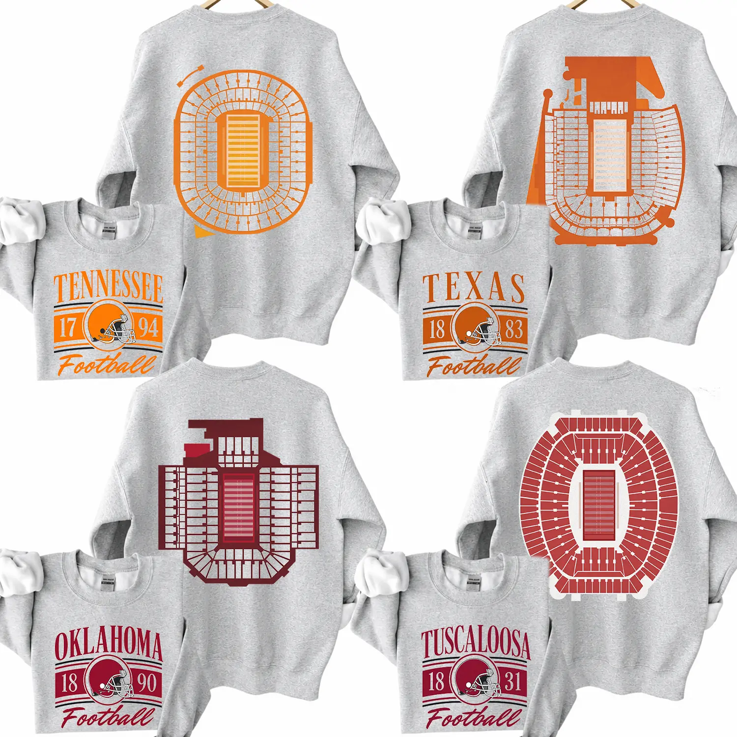 Vintage College Football 2 Sided Ash Grey Sweatshirt, Retro College Teams Stadium Football Shirt, Gift Fan Sport Menswear Classic Cotton