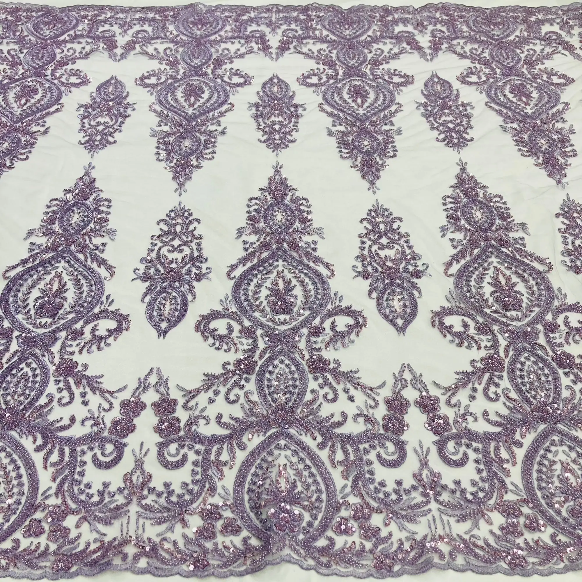 Embellished Bead-Pearl Embroidered Lace Fabric on Polyester Mesh - 48 in Wide, Couture Luxe Formal Fabric for Evening Gowns & Dance Costumes, Ornate, Sequin-Accented, Wedding-Ready, Ships Within 24 Business Hours, Classic Couture Look, Ornate Lace, Beads,
