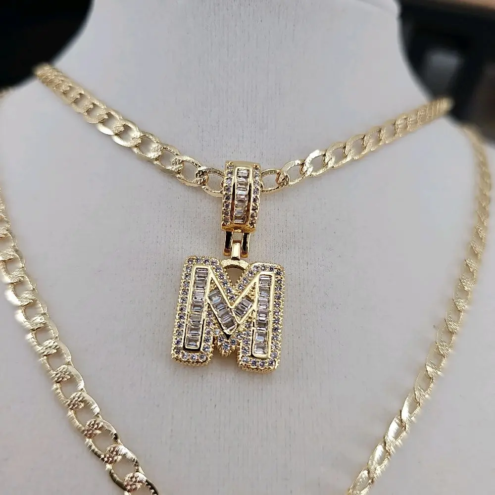 14K Gold Plated Letters Diamantados for Men & Women - 20 Inches & 22 Inches Chain day gift bracelet gift Fashion Alphabet Pendant Elegant Necklace