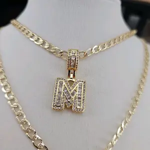 14K Gold Plated Letters Diamantados for Men & Women - 20 Inches & 22 Inches Chain day gift bracelet gift Fashion Alphabet Pendant Elegant Necklace