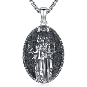 Odinstone 925 Sterling Silver Triple Moon Goddess, Hecate Necklace Pagan Wiccan Magic Egyptian Amulet Jewelry for Women Men