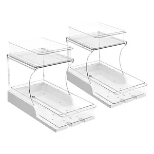 2 Pack Pull Out 2 Tier Under Sink Organizer Clear Cabinet Organizer for Kitchen Bathroom Storage Rotating Pantry Rack for Spice Organization and Makeup Organizer for Drawer Durable Design