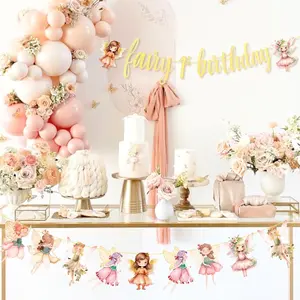 LaVenty Gold Fairy First Birthday Decorations - High Chair Banner & More Garland Decorative Backdrop